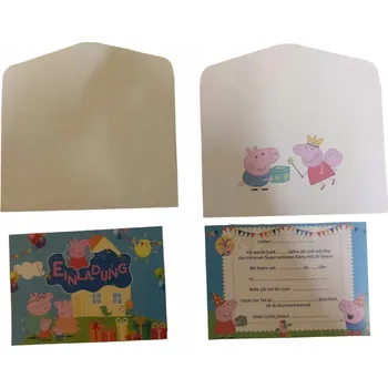 Pozvánka Narozeninové pozvánky Pozvánky s motivem prasátko Pepa V NĚMČINĚ 12 KS