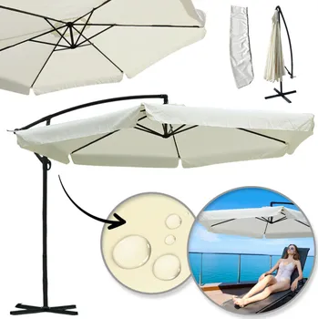 Slunečník Flamenco Mystique Kremový zahradní deštník s paží a volánem 3,5m - OGP10