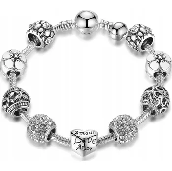 Náramek Modulární náramek + 9 přívěsků s hadmi stříbro 9 Cm postříbřené krémové korálky