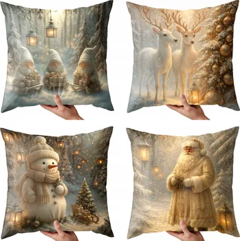 Polštář 4 x Vánoční povlak na polštář Vánoce dekorativní polštář 40x40 dárek