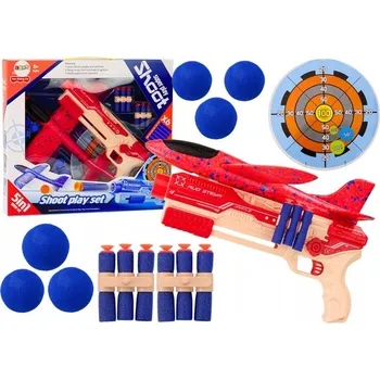 Pistole na šipky, pěnové kuličky, Raketomet letadla, terč, sada 5v1