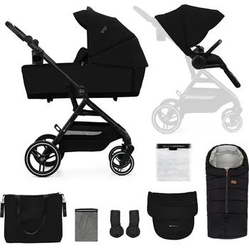Kočárek KINDERKRAFT SELECT Kočárek kombinovaný Yoxi 2v1 Pure Black + Fusak3v1 Jibot Horizontal Ink Black