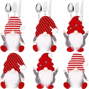 Vánoční dekorace 6x Obal na Příbory Skřítek Gnóm Kapsička Vánoční Dekorace na Stůl