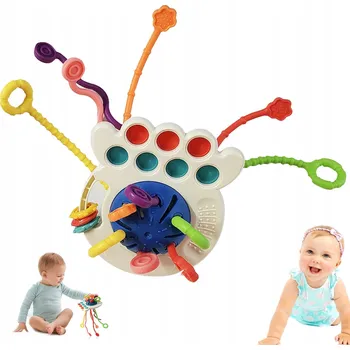 Hračka pro nejmenší SENZORICKÁ HRAČKA KOUSÁTKO CHRASTÍTKO MONTESSORI ŠŇŮRKY TVARY BARVY