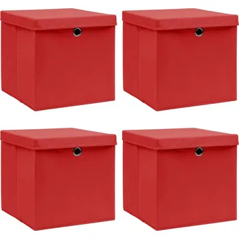 Úložný box Úložné boxy s víky 4 ks červené 32 x 32 x 32 cm textil IM_288362