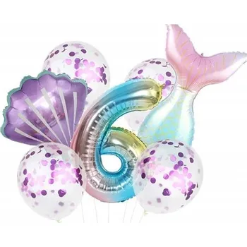 Balónek Sada balónků Mořská panna Šesté 6. narozeniny konfety duhové balónky oslava