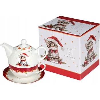 LIVELLO SVÁTEČNÍ Sada Porcelánová Konvice 400 ml Šálek 250 ml - KOČKA