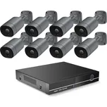 PROFI Digitální Venkovní set 8 IP kamer H.265 4K UltraHD 8Mpx se záznamem 4TB Aktivní PoE 802.3af ŠEDÁ (Kompletní kamerový set 8 bezpečnostních venkovních H.265 IP kamer s rozlišením 4K UltraHD 8Mpx a aktivním PoE napájením, včetně 4TB pevného disku.)
