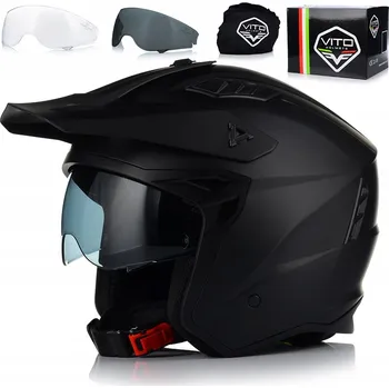 Helma na motorku MOTOCYKLOVÁ PŘILBA VITO TRIAL ČERNÁ MATNÁ OTEVŘENÁ LEHKÁ + KŠILT + Dvojité Sklo