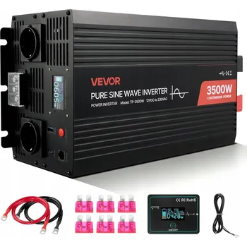 Měnič napětí VEVOR Měnič napětí 3500W Čistá sinusoida s LCD displejem a dálkovým ovládáním