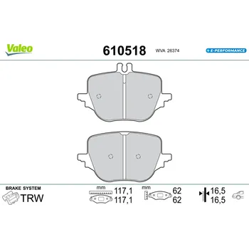 Brzdová destička Sada brzdových destiček, vždy 4 kusy v sadě VALEO 610518