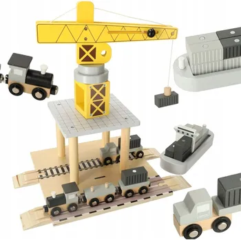 autíčko DŘEVĚNÝ JEŘÁB POHYBLIVÝ PŘÍSTAVNÍ JEŘÁB HRAČKA LOĎ AUTA PŘÍSLUŠENSTVÍ SADA XXL