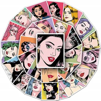 Obraz Sada Nálepek Nálepky StickerBomb Pop Art Žena Komiks Portrét N660