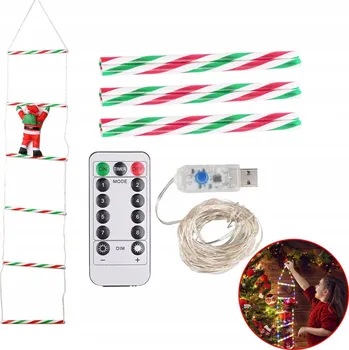Vánoce VÁNOČNÍ DEKORACE LED SVĚTÝLKA ŽEBŘÍK SANTA CLAUSE 8 REŽIMŮ DÁLKOVÉ OVLÁDÁNÍ USB 75 CM
