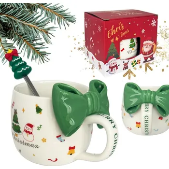 Carla Vánoční hrnek se lžičkou Uci bílo-zelená Univerzální