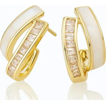 Náušnice Flamenco Mystique Náušnice z nerezové oceli pozlacené 14k zlatem, perleťové zirkony KST3514