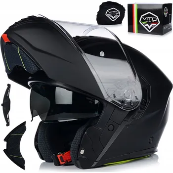 Helma na motorku MOTOCYKLOVÁ PŘILBA | VITO FURIO BLACK MAT | VÝKLOPNÁ S PINLOCKEM + SLUNEČNÍ CLONA