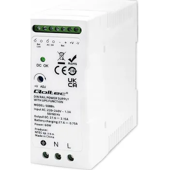 Bezpečnostní kamera Qoltec Stabilní napájecí zdroj na DIN lištu s funkcí UPS 60W