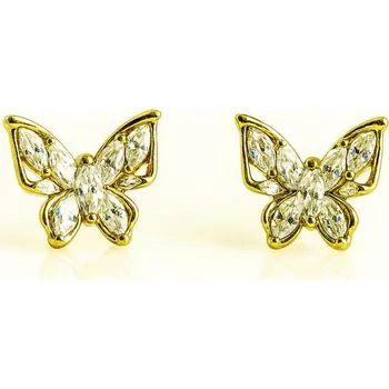 Náušnice Flamenco Mystique Náušnice z nerezové oceli pokovené 14k zlatem s motýlími zirkony KST3491