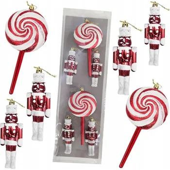 Vánoční dekorace VÁNOČNÍ BAŇKY OZDOBY NA VÁNOČNÍ STROMEČEK NEROZBITNÉ LOUSKÁČEK LÍZÁTKO SADA 6 ks