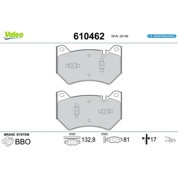 Brzdová destička Sada brzdových destiček, vždy 4 kusy v sadě VALEO 610462