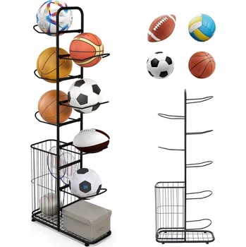 Úložný box STOJAN NA 7 MÍČŮ POLICE ORGANIZÉR SKLADOVÁNÍ MÍČŮ VERTIKÁLNÍ 146CM