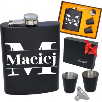 Placatka Placatka Černá s gravírováním + 2 Skleničky + Trychtýř Sada Dárek pro něj