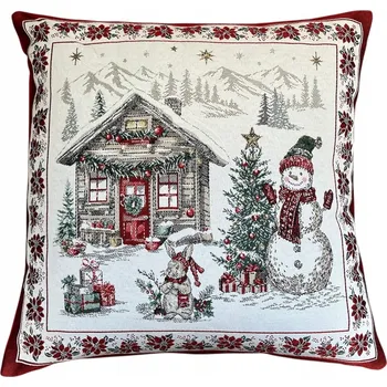 Polštář Žakárový vánoční povlak na polštář s motivem sněhuláka 50x50 cm