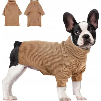 Dámský svetr Svetr s rolákem pro psa, měkký, hnědý, velikost S