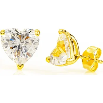 Náušnice Flamenco Mystique Náušnice z nerezové oceli pokovené 14k zlatem se zirkony ve tvaru srdce KST3485