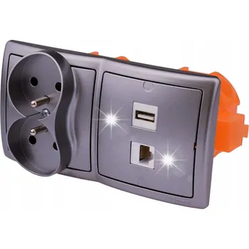 Elektrická zásuvka Zásuvka nástěnná pod omítku s 1 USB, 1 RJ45 a 230V