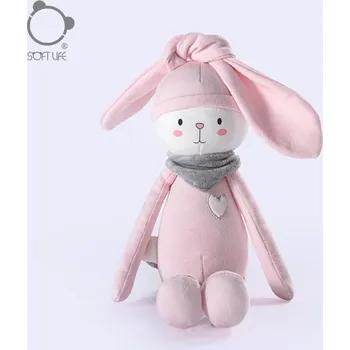 plyšák Plyšový zajíček s potiskem srdíček, růžový, z tričkoviny, plyšová hračka, dárek pro děti