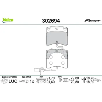 Brzdová destička Sada brzdových destiček, vždy 4 kusy v sadě VALEO 302694