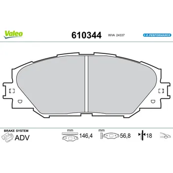 Brzdová destička Sada brzdových destiček, vždy 4 kusy v sadě VALEO 610344