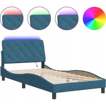 Postel Rám Postele s LED podsvícením, Samet, modrá, 218 x 105 x 74,5 cm