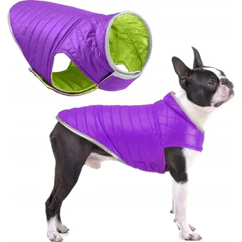 Obleček pro psa Zimní oboustranná bunda/vesta pro psa, teplá, zeleno-fialová, XXL