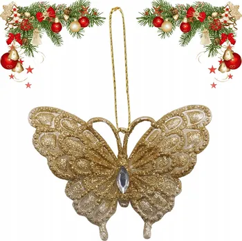 Vánoční dekorace VÁNOČNÍ OZDOBA ZLATÝ STŘÍBRNÝ MOTÝL 12 X 10 CM