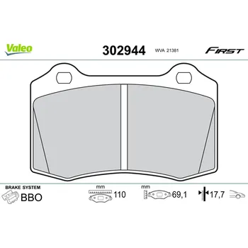 Brzdová destička Sada brzdových destiček, vždy 4 kusy v sadě VALEO 302944