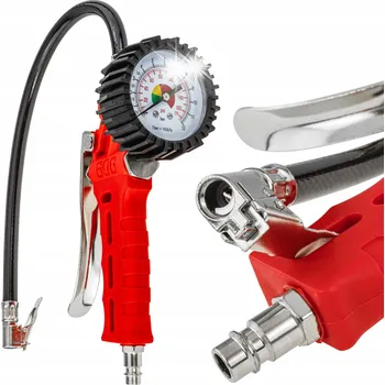 Příslušenství ke kompresoru PISTOLE PRO HUSTĚNÍ PNEUMATIK S MANOMETREM, GUMOVÁ OCHRANA, 0-16 BAR