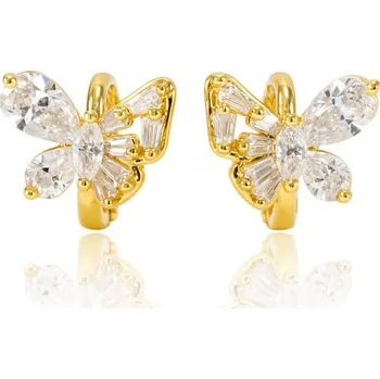 Náušnice Flamenco Mystique Náušnice z nerezové oceli pokovené 14k zlatem s motýlími zirkony KST3489