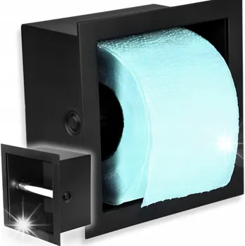 Držák toaletního papíru 16x16 cm černý matný zapuštěný bez vrtání do WC