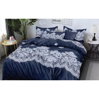 Povlečení Ložní povlečení 200 x 220 satén bavlna tmavě modrá 4 kusy