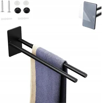 Držák na ručník Koupelnový věšák na ručníky černý samolepicí, bez vrtání