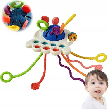 Hračka pro nejmenší SENZORICKÁ HRAČKA KOUSÁTKO CHRASTÍTKO MONTESSORI ŠŇŮRKY TVARY BARVY