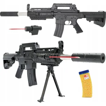 KARABIN MASZYNOWY PISTOLE NA KULIČKY M4 M416 S LASEREM TROJNOŽKA 6 mm LASER CS