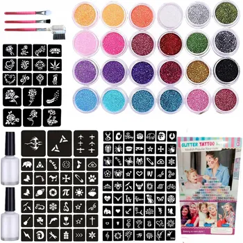 Tetování VELKÁ SADA NA VÝROBU TETOVÁNÍ ŠABLONY TETOVAČKY TŘPYTIVÉ OMYVATELNÉ TŘPYTKY