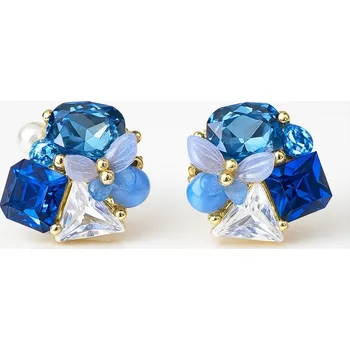 Náušnice Flamenco Mystique Náušnice z nerezové oceli pokovené 14k zlatem s modrým kubickým zirkonem KST3473