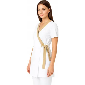 Dámské šaty ŠATY NA ZAVAZOVÁNÍ KRÁTKÝ RUKÁV PRODYŠNÉ ZÚŽENÉ V PASE BÉŽOVÉ XXL