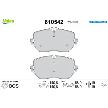 Brzdová destička Sada brzdových destiček, vždy 4 kusy v sadě VALEO 610542