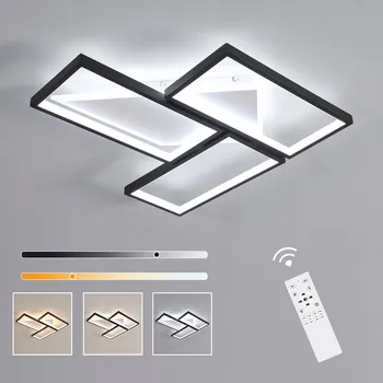 Stropní svítidlo GOECO černé, 4-bodové LED, stmívatelné s dálkovým ovládáním, 56 W